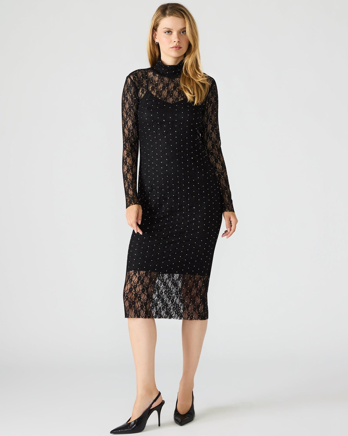 VIVIENNE STUDDED LACE DRESS BLACK